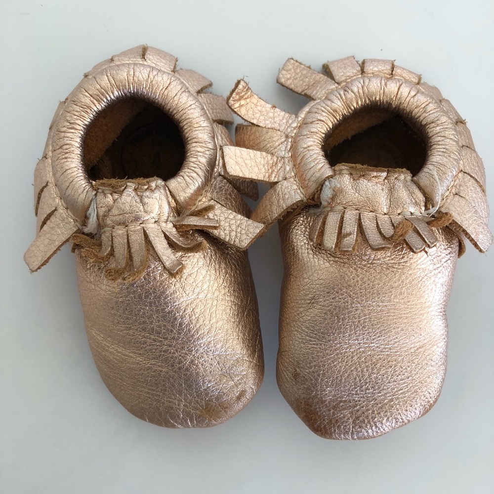Freshly Picked Rose Gold Moccasins size 4